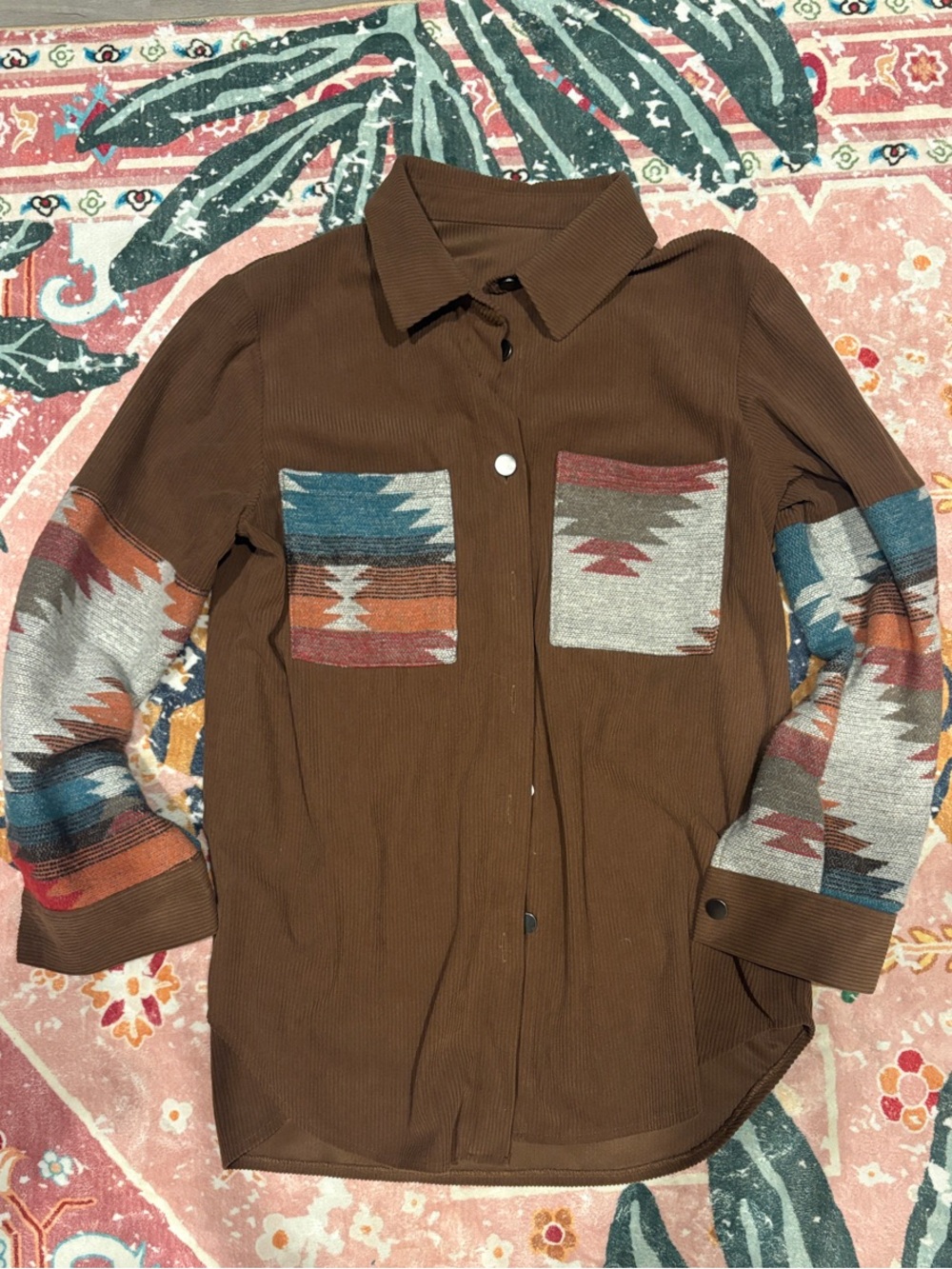 Brown Southwestern Patch Pocket Women’s Shirt Jacket